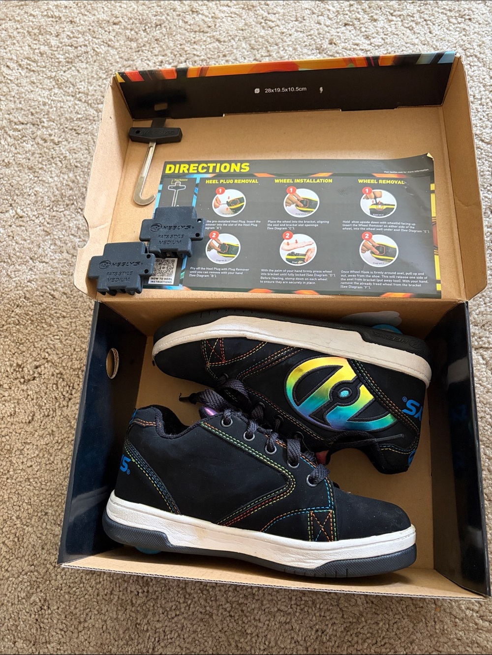 Heelys Propel 2.0 Kids Black/Rainbow Roller Shoes Size 3Y